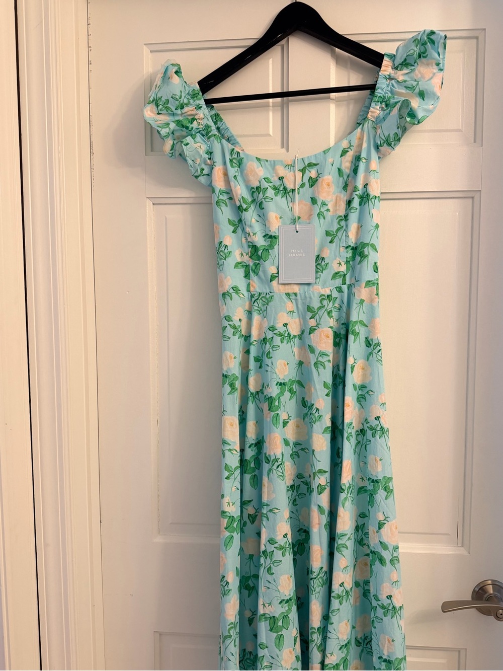 Hill House Pastel Blue Floral Dress with Peach Blooms